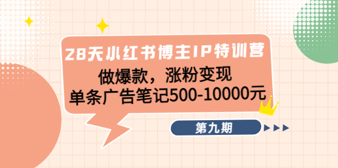 28天小红书博主IP特训营《第9期》做爆款，涨粉变现 单条广告笔记500-10000 - 网赚资源网-网赚资源网