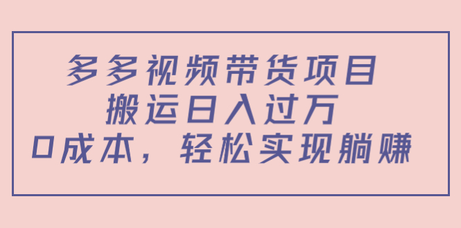 多多视频带货项目，搬运日入过万，0成本，轻松实现躺赚（教程+软件） - 网赚资源网-网赚资源网