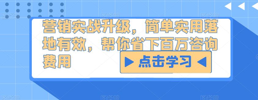 营销实战升级，简单实用落地有效，帮你省下百万咨询费用 - 网赚资源网-网赚资源网