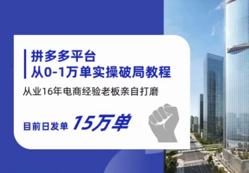 拼多多从0-1万单实操破局教程，从业16年电商经验打磨，目前日发单15万单 - 网赚资源网-网赚资源网