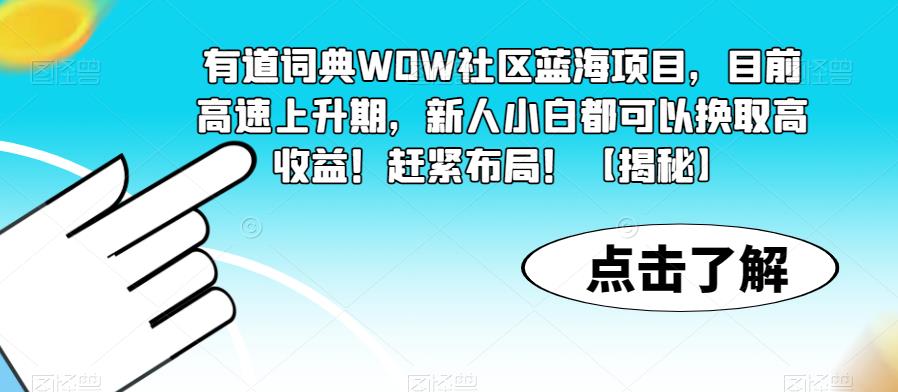 有道词典WOW社区蓝海项目，目前高速上升期，新人小白都可以换取高收益！赶紧布局！【揭秘】 - 网赚资源网-网赚资源网