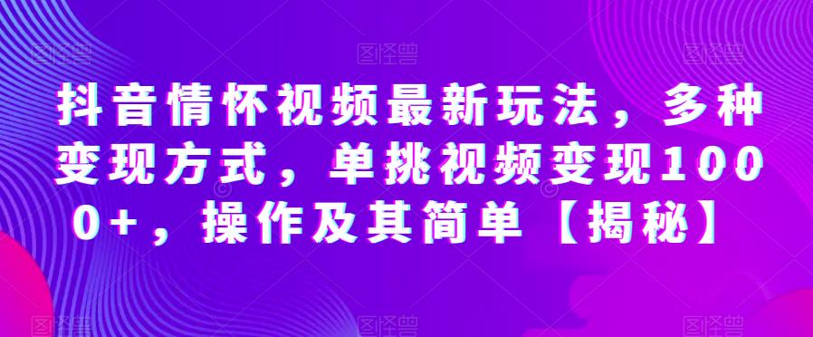 抖音情怀视频最新玩法，多种变现方式，单挑视频变现1000+，操作及其简单【揭秘】 - 网赚资源网-网赚资源网