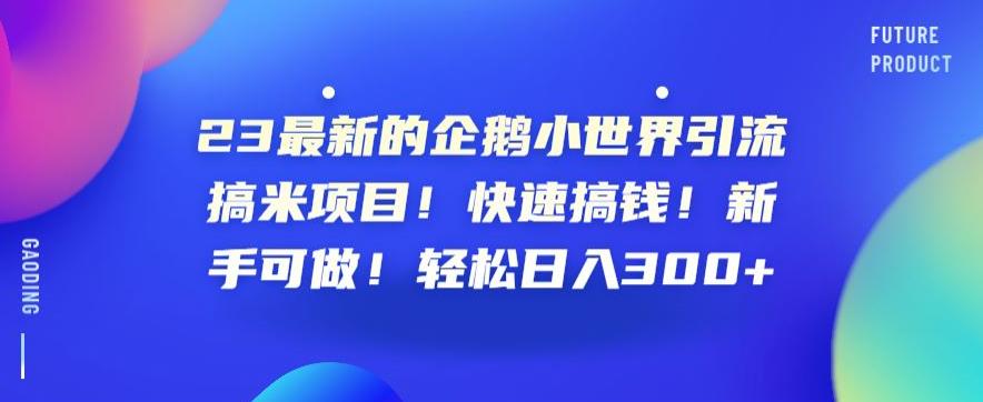 23最新的企鹅小世界引流搞米项目！快速搞钱！新手可做！轻松日入300+【揭秘】 - 网赚资源网-网赚资源网