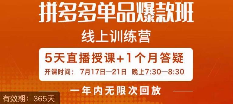 钟辰·拼多多单品爆款班，一个拼多多超级爆款养一个团队 - 网赚资源网-网赚资源网