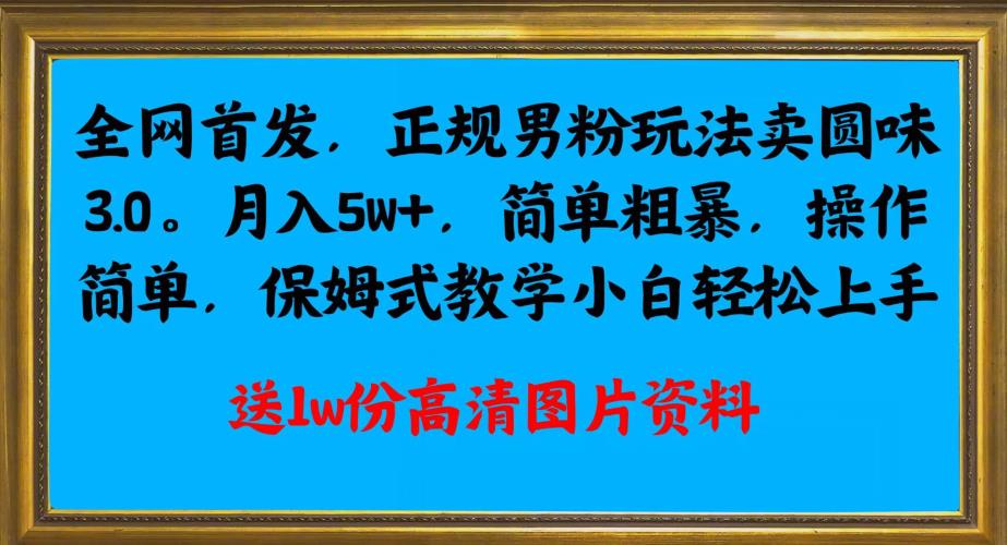 全网首发正规男粉玩法卖圆味3.0，月入5W+，简单粗暴，操作简单，保姆式教学，小白轻松上手 - 网赚资源网-网赚资源网