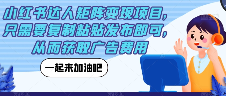 小红书达人矩阵变现项目，只需要复制粘贴发布即可，从而获取广告费用 - 网赚资源网-网赚资源网