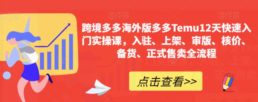 跨境多多海外版多多Temu12天快速入门实操课，入驻、上架、审版、核价、备货、正式售卖全流程 - 网赚资源网-网赚资源网