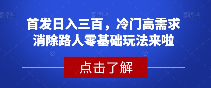 首发日入三百，冷门高需求消除路人零基础玩法来啦【揭秘】 - 网赚资源网-网赚资源网