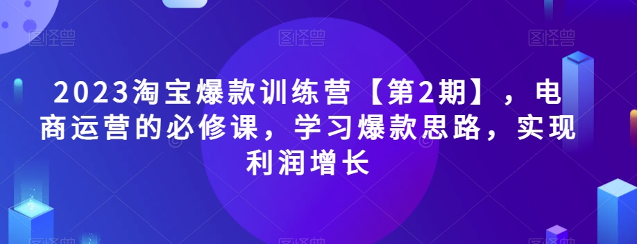 2023淘宝爆款训练营【第2期】，电商运营的必修课，学习爆款思路，实现利润增长 - 网赚资源网-网赚资源网