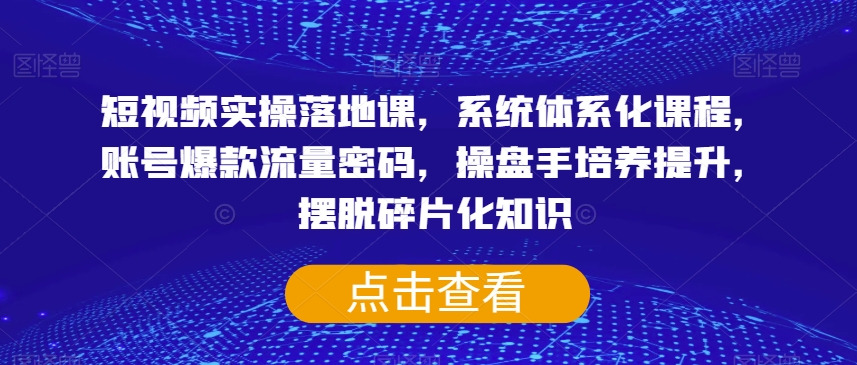 短视频实操落地课，系统体系化课程，账号爆款流量密码，操盘手培养提升，摆脱碎片化知识 - 网赚资源网-网赚资源网