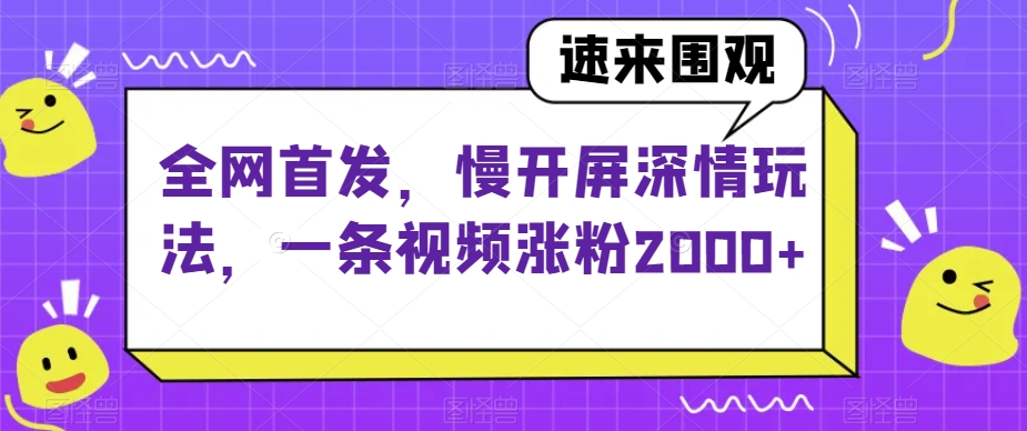 全网首发，慢开屏深情玩法，一条视频涨粉2000+【揭秘】 - 网赚资源网-网赚资源网