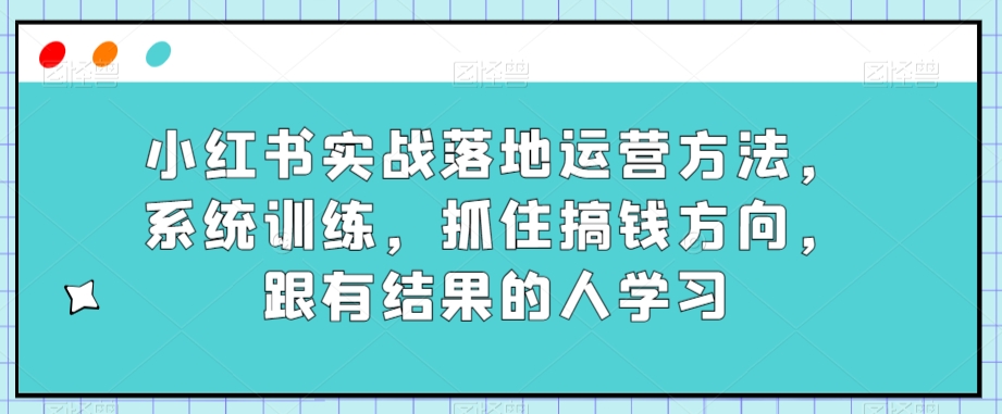 小红书实战落地运营方法，系统训练，抓住搞钱方向，跟有结果的人学习 - 网赚资源网-网赚资源网