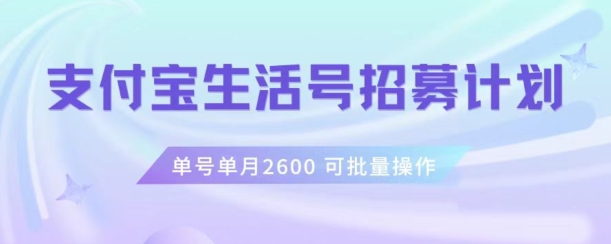 支付宝生活号作者招募计划，单号单月2600，可批量去做，工作室一人一个月轻松1w+【揭秘】 - 网赚资源网-网赚资源网