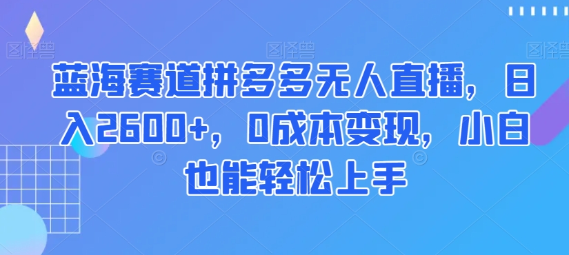 蓝海赛道拼多多无人直播，日入2600+，0成本变现，小白也能轻松上手【揭秘】 - 网赚资源网-网赚资源网