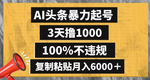 AI头条暴力起号，3天撸1000,100%不违规，复制粘贴月入6000＋【揭秘】 - 网赚资源网-网赚资源网