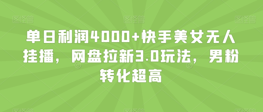 单日利润4000+快手美女无人挂播，网盘拉新3.0玩法，男粉转化超高【揭秘】 - 网赚资源网-网赚资源网