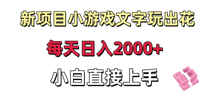 新项目小游戏文字玩出花日入2000+，每天只需一小时，小白直接上手【揭秘】 - 网赚资源网-网赚资源网