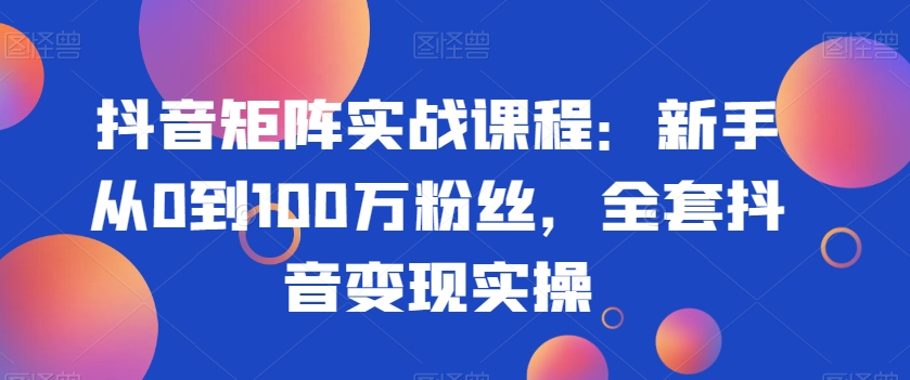 抖音矩阵实战课程：新手从0到100万粉丝，全套抖音变现实操 - 网赚资源网-网赚资源网