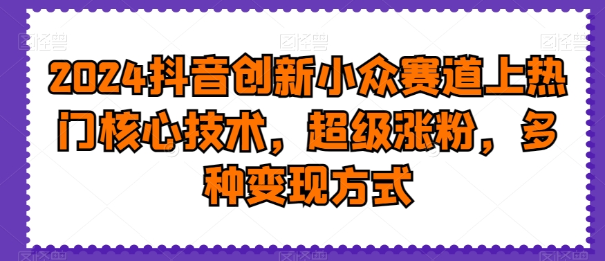 2024抖音创新小众赛道上热门核心技术，超级涨粉，多种变现方式【揭秘】 - 网赚资源网-网赚资源网