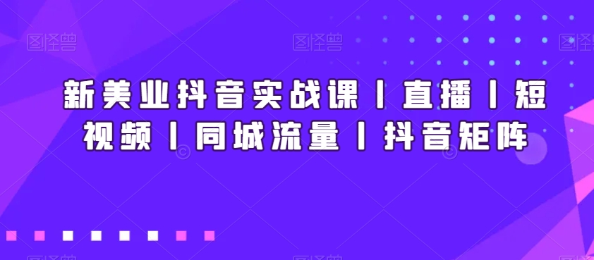 新美业抖音实战课丨直播丨短视频丨同城流量丨抖音矩阵 - 网赚资源网-网赚资源网