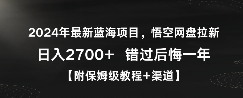 2024年最新蓝海项目，悟空网盘拉新，日入2700+错过后悔一年【附保姆级教程+渠道】【揭秘】 - 网赚资源网-网赚资源网