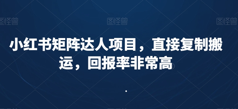 小红书矩阵达人项目，直接复制搬运，回报率非常高 - 网赚资源网-网赚资源网