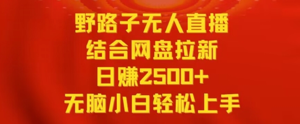 野路子无人直播结合网盘拉新，日赚2500+，小白无脑轻松上手【揭秘】 - 网赚资源网-网赚资源网