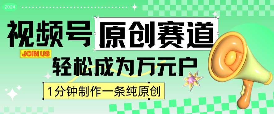 2024视频号最新原创赛道，1分钟一条原创作品，日入4位数轻轻松松 - 网赚资源网-网赚资源网