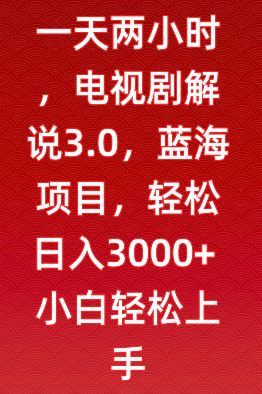 一天两小时，电视剧解说3.0，蓝海项目，轻松日入3000+小白轻松上手【揭秘】 - 网赚资源网-网赚资源网