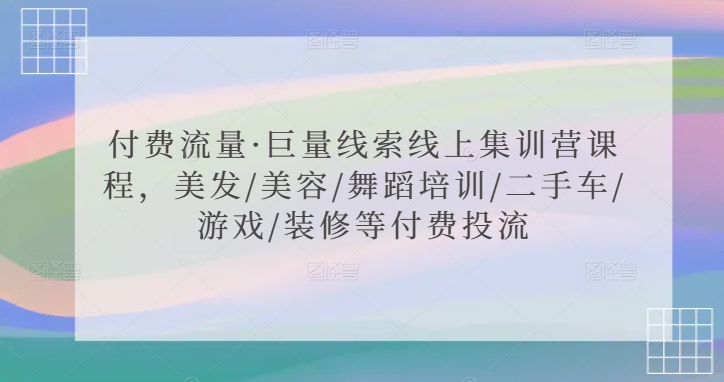 付费流量·巨量线索线上集训营课程，美发/美容/舞蹈培训/二手车/游戏/装修等付费投流 - 网赚资源网-网赚资源网