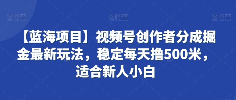 【蓝海项目】视频号创作者分成掘金最新玩法，稳定每天撸500米，适合新人小白【揭秘】 - 网赚资源网-网赚资源网