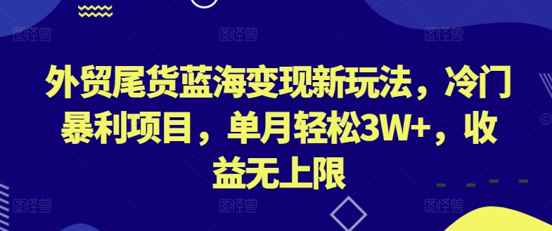 外贸尾货蓝海变现新玩法，冷门暴利项目，单月轻松3W+，收益无上限【揭秘】 - 网赚资源网-网赚资源网