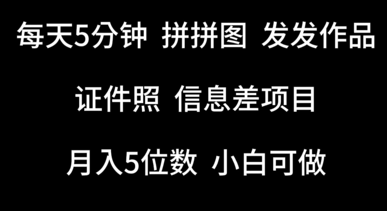 每天5分钟，拼拼图发发作品，证件照信息差项目，小白可做【揭秘】 - 网赚资源网-网赚资源网