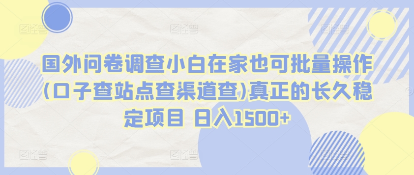 国外问卷调查小白在家也可批量操作(口子查站点查渠道查)真正的长久稳定项目 日入1500+【揭秘】 - 网赚资源网-网赚资源网