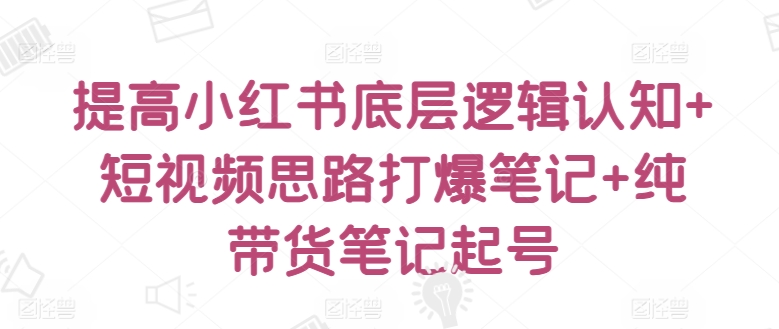 提高小红书底层逻辑认知+短视频思路打爆笔记+纯带货笔记起号 - 网赚资源网-网赚资源网