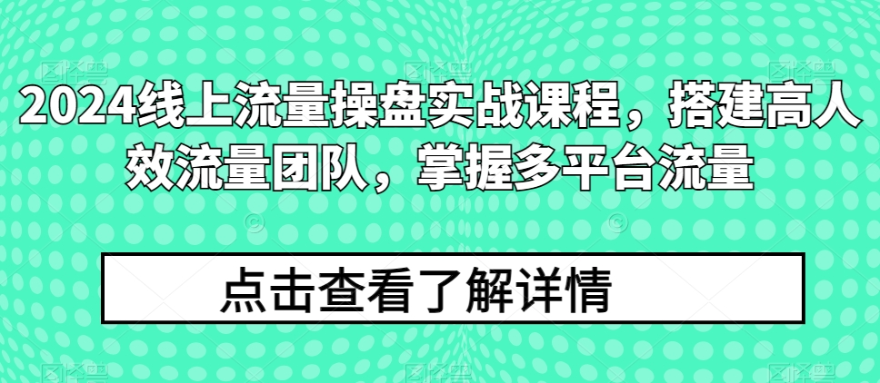 2024线上流量操盘实战课程，搭建高人效流量团队，掌握多平台流量 - 网赚资源网-网赚资源网