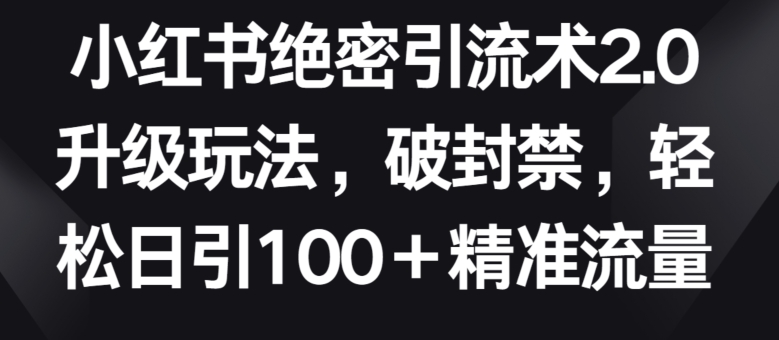 小红书绝密引流术2.0升级玩法，破封禁，轻松日引100+精准流量【揭秘】 - 网赚资源网-网赚资源网