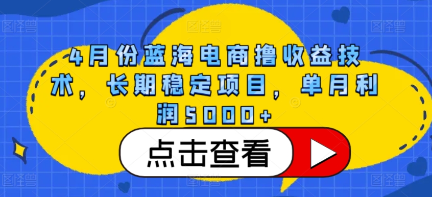 4月份蓝海电商撸收益技术，长期稳定项目，单月利润5000+【揭秘】 - 网赚资源网-网赚资源网