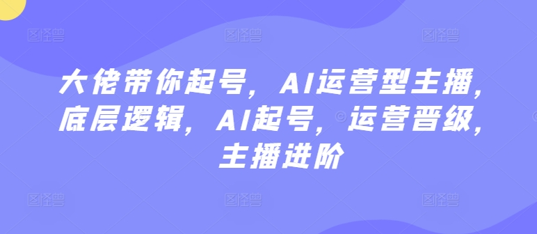 大佬带你起号，AI运营型主播，底层逻辑，AI起号，运营晋级，主播进阶 - 网赚资源网-网赚资源网