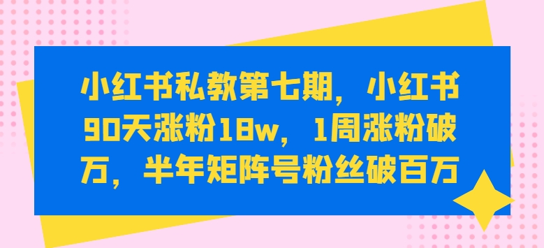 小红书私教第七期，小红书90天涨粉18w，1周涨粉破万，半年矩阵号粉丝破百万 - 网赚资源网-网赚资源网