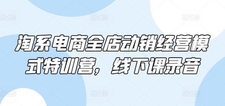 淘系电商全店动销经营模式特训营，线下课录音 - 网赚资源网-网赚资源网