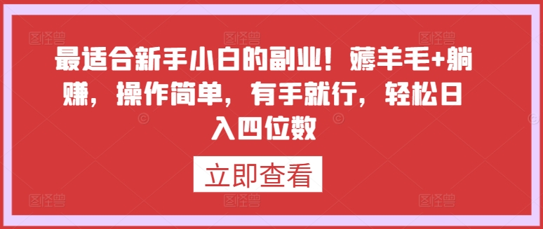 最适合新手小白的副业！薅羊毛+躺赚，操作简单，有手就行，轻松日入四位数【揭秘】 - 网赚资源网-网赚资源网