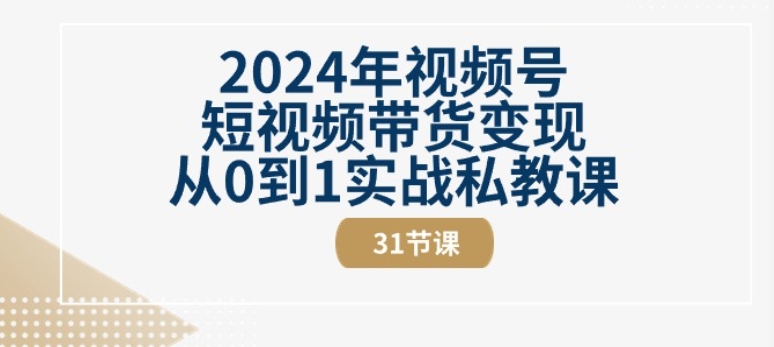 2024年视频号短视频带货变现从0到1实战私教课(31节视频课) - 网赚资源网-网赚资源网