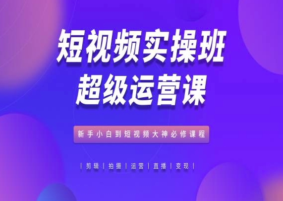 短视频实操班超级运营课，新手小白到短视频大神必修课程 - 网赚资源网-网赚资源网