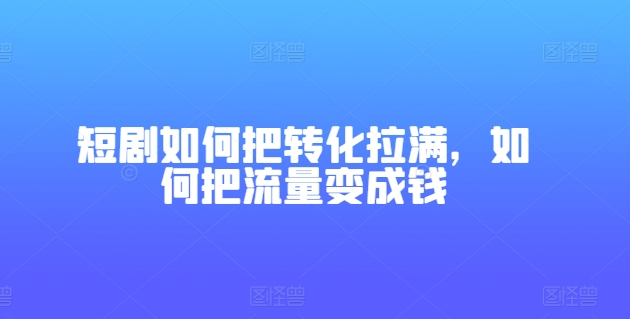 短剧如何把转化拉满，如何把流量变成钱 - 网赚资源网-网赚资源网