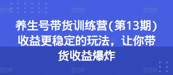 养生号带货训练营(第13期)收益更稳定的玩法，让你带货收益爆炸 - 网赚资源网-网赚资源网