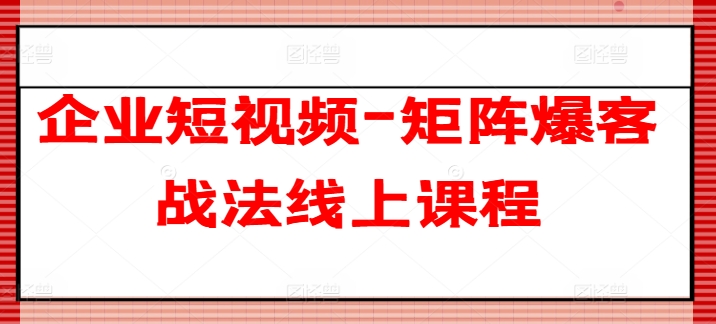 企业短视频-矩阵爆客战法线上课程 - 网赚资源网-网赚资源网