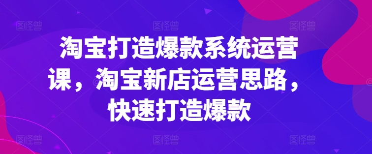 淘宝打造爆款系统运营课，淘宝新店运营思路，快速打造爆款 - 网赚资源网-网赚资源网