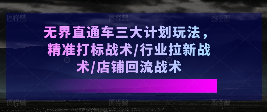 无界直通车三大计划玩法，精准打标战术/行业拉新战术/店铺回流战术 - 网赚资源网-网赚资源网