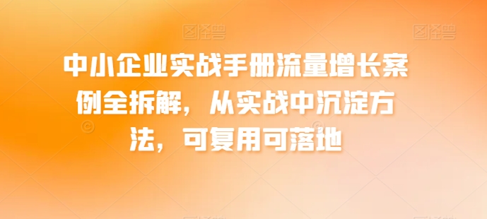 中小企业实战手册流量增长案例全拆解，从实战中沉淀方法，可复用可落地 - 网赚资源网-网赚资源网